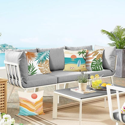 Bonhause Tropical Beach Outdoor Pillow Covers 18x18 Inch Set of 4 Summer Palm Hawaii Decorative Pillowcase Soft Velvet Cushion Covers for Couch Sofa Garden Yard Home Decor