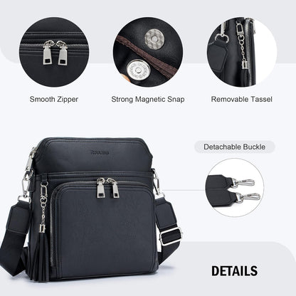 Roulens Crossbody Purse for Women Vegan Leather Medium Crossbody Wallet Bag for Travel Women Shoulder Handbags with Tassel