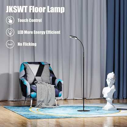 JKSWT LED Floor Lamp, 3 Brightness Levels Eye-Caring Dimmable Standing Reading Lamp 4000K Colors temperatures with Adjustable Gooseneck for Living Room Bedroom Reading - Black