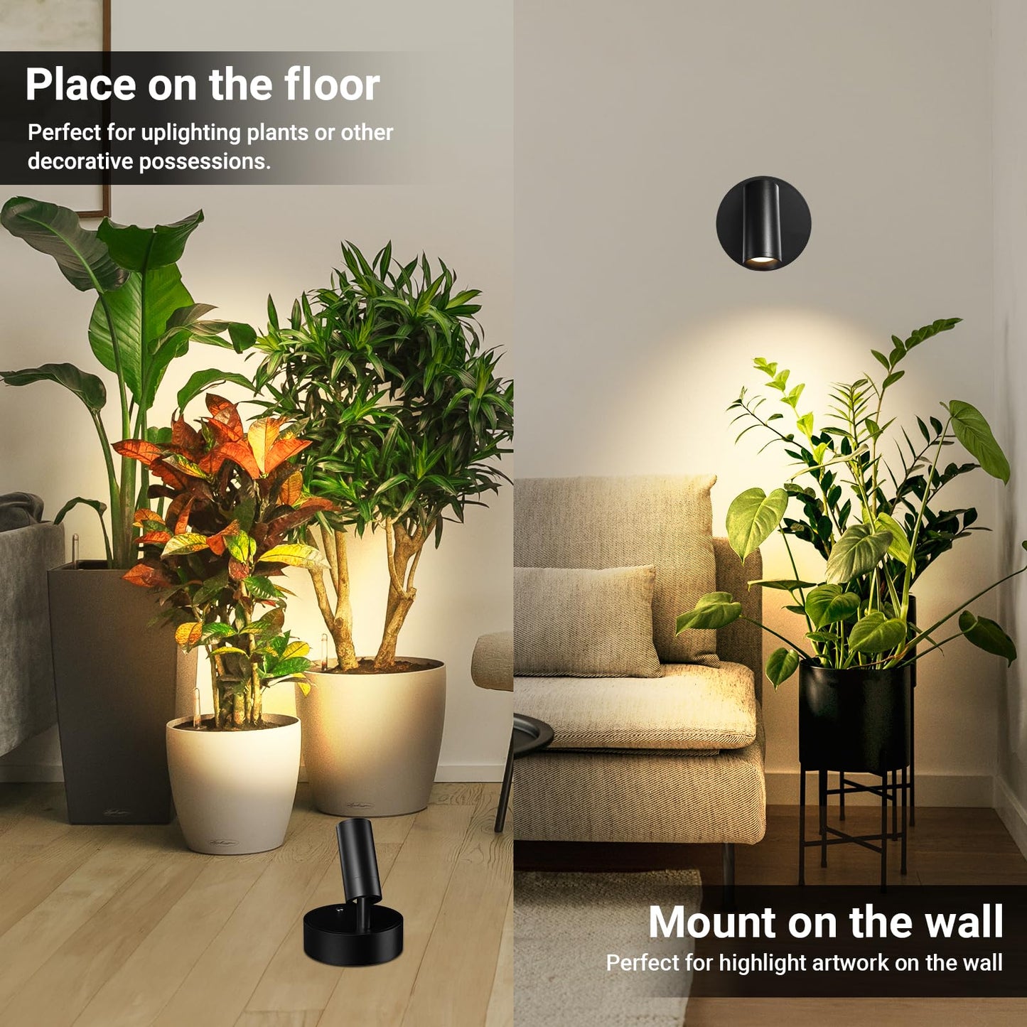TaoFiaCo Spotlights Indoor, Wireless Uplighting Indoor with Remote Dimmable, Rechargeable Picture Lights,350° Rotate, Battery Powered Spot Light for Artwork Christmas Tree Plant Painting