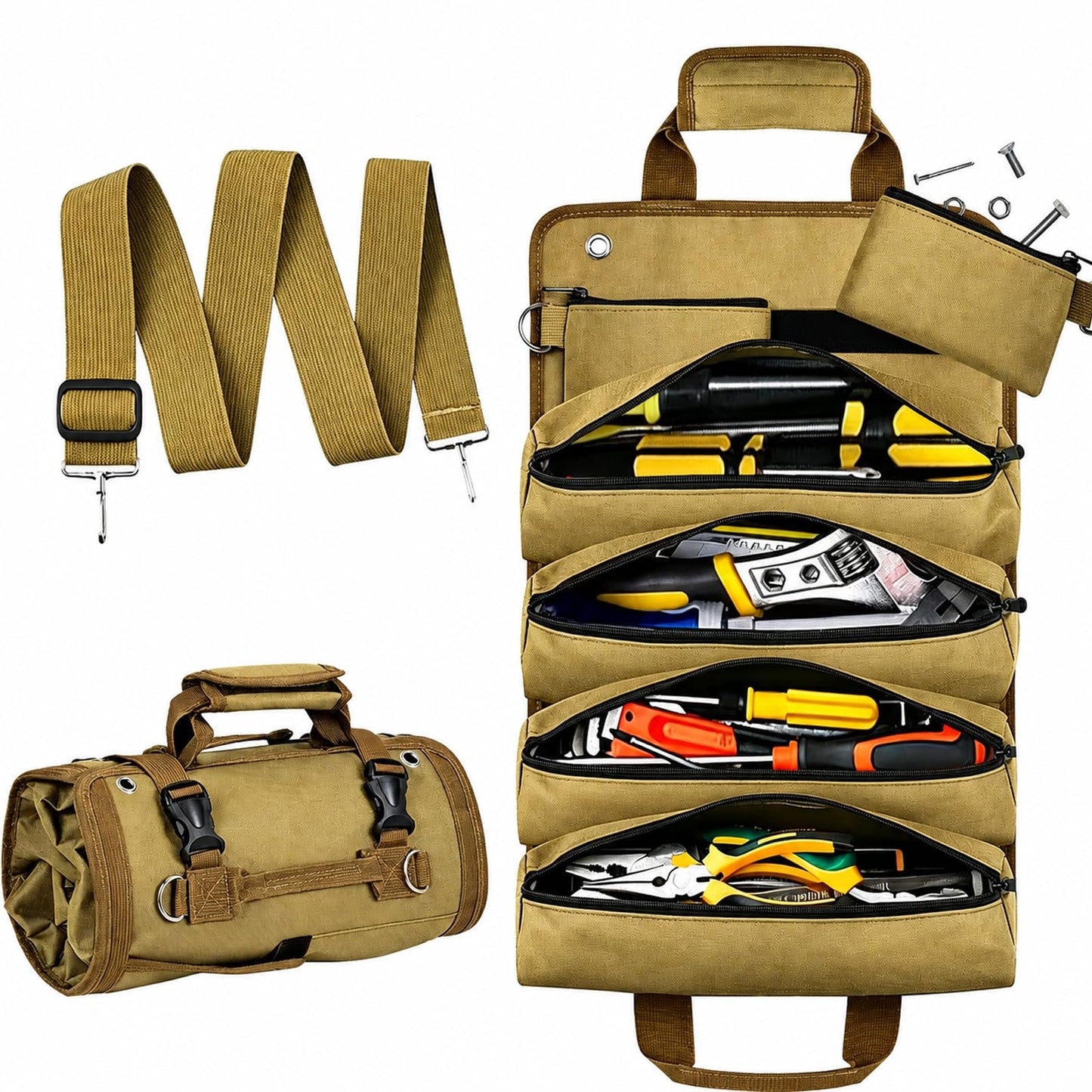 Tool Bag, Tool Roll Up Bag, Heavy Duty Tool Organizer for Men, Portable Roll Up Tool Bag Tool Roll Organizer For Mechanic, Electrician & Hobbyist, Car Camping Gear-Kaqi Pro