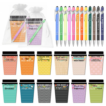 12 Sets Employee Appreciation Gifts Bulk Coffee Cup Sticky Notes with Inspirational Pens, Funny Notepads Motivational Ballpoint Pen Thank You Gifts for Coworker Teacher Nurse Office Supplies