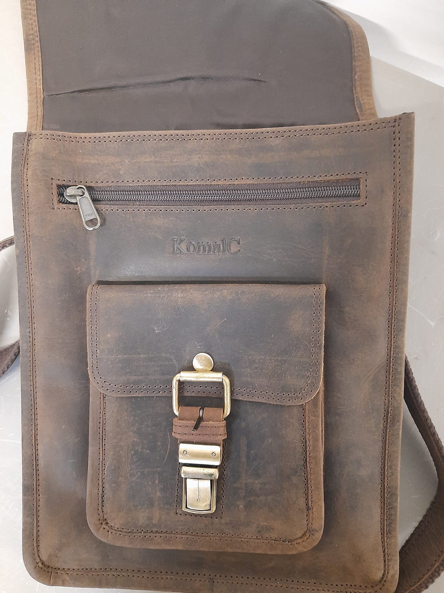 Leather crossbody bag messenger satchel tablet bag 11 inch for men and women (Distressed Tan Pocket)
