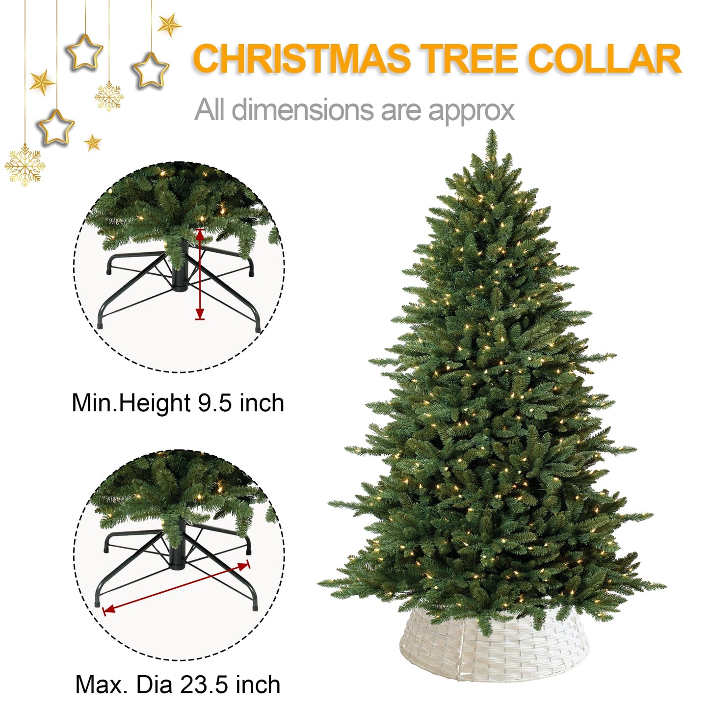 Christmas Tree Collar, 24in Round Farmhouse Christmas Tree Collar, Christmas Tree Skirt for Artificial Christmas Trees Decoration (White)