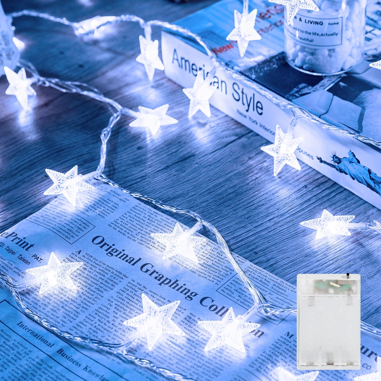 Minetom Star String Lights Battery Operated - 17 ft 50 LED Star Fairy String Lights with Timer, Waterproof for Indoor Bedroom Tent Loft Bed Patio Party Wedding Decor, White