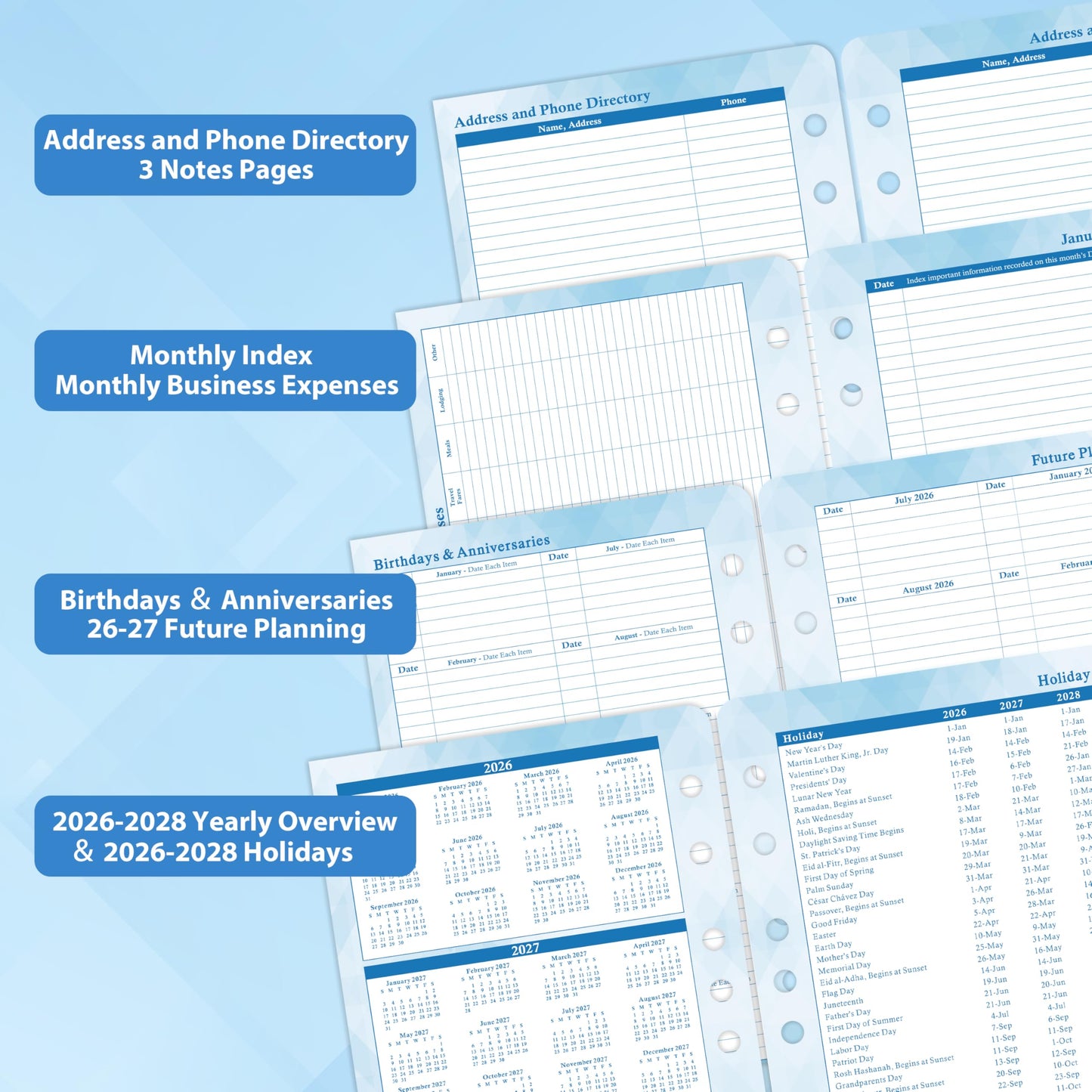 2026-2027 Planner Refills – Jul 2026 - Jun 2027, Two Pages Per Day Daily ＆ Monthly Planner 2026-2027, 5.5" x 8.4" Ring-Bound Organizer, Tabs, Quotes, Prioritized Task, Daily Tracker/Notes, Appointment Schedule