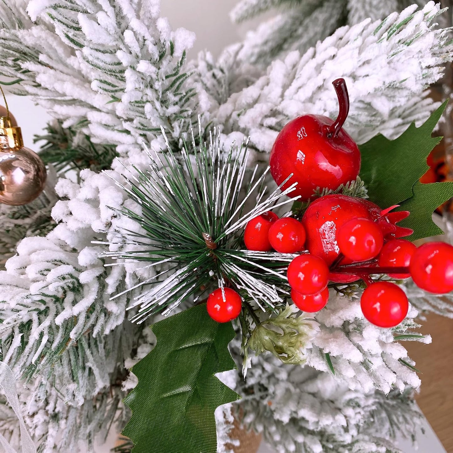 NSBELL 35PCS Artificial Green Pine Needles Branches, Small Pine Twigs Stems Picks, Fake Greenery Pine Picks for Christmas Garland, Wreath, Home Holiday Decoration (Green and White)