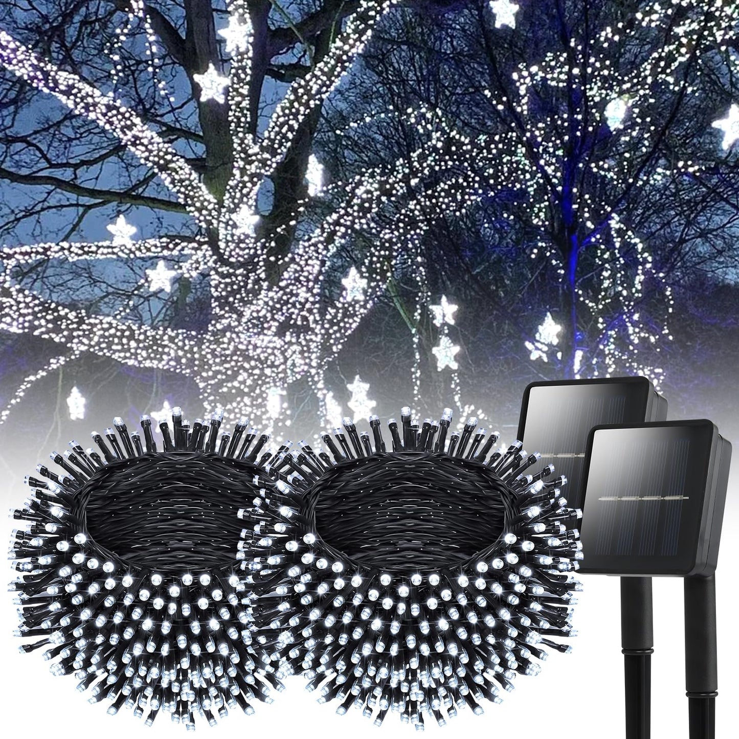 Dailyart Solar String Lights Outdoor, 2 Pack 240 Led Solar Fairy Lights for Outside Waterproof 170ft Cool White Solar Lights 8 Lighting Mode Solar String Lights for Outside,Garden,Courtyards,Trees
