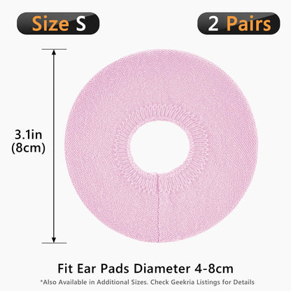 Geekria 2 Pairs Knit Headphones Ear Covers - Product Safety Certified - Washable & Stretchable Sanitary Earcup Protectors for On-Ear Headsets, Sweat Pads for Gym, Meeting (Size S/Pink)