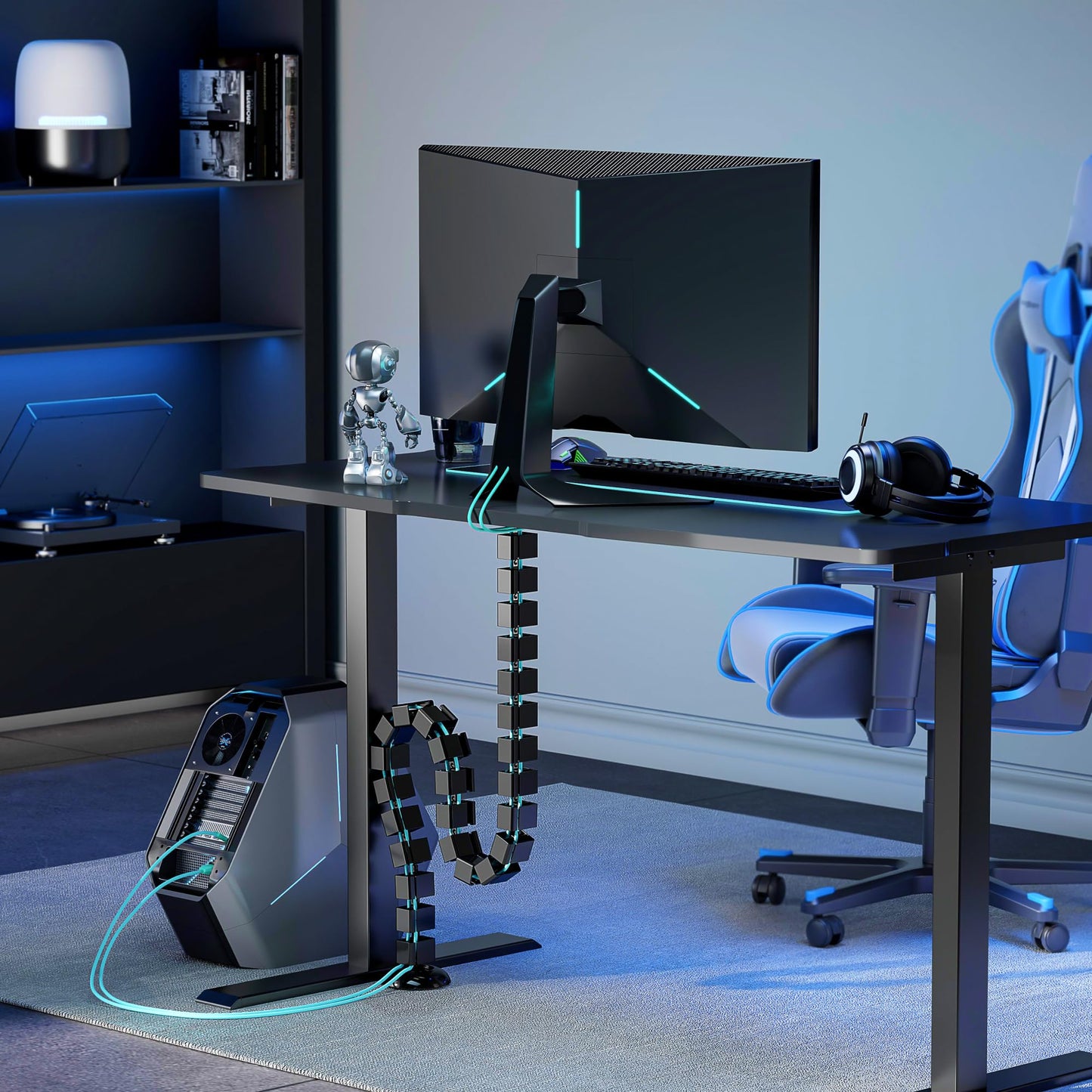 PEGZONE Under Desk Cable Management Spine – Flexible Cable Snake Organizer for Standing Desk, Tool-Free Magnetic Vertebrae Wire Management for 0.4"-2" Table, Black