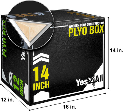 Yes4All 3-in-1 Soft-Padded Plyo Box with Wooden Core, Non-Slip Multi-Use Cushioned Plyometric Jump Box with Vinyl Cover for Jumping, Conditioning, Strength Training, Black