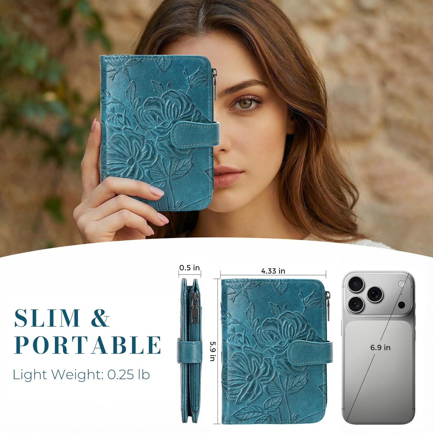 FORUWISH Small Wallet Women RFID Embossed Vegan Leather Credit Card Holder Wallet for Women Bifold with Zipper Coin ID Window Pocket