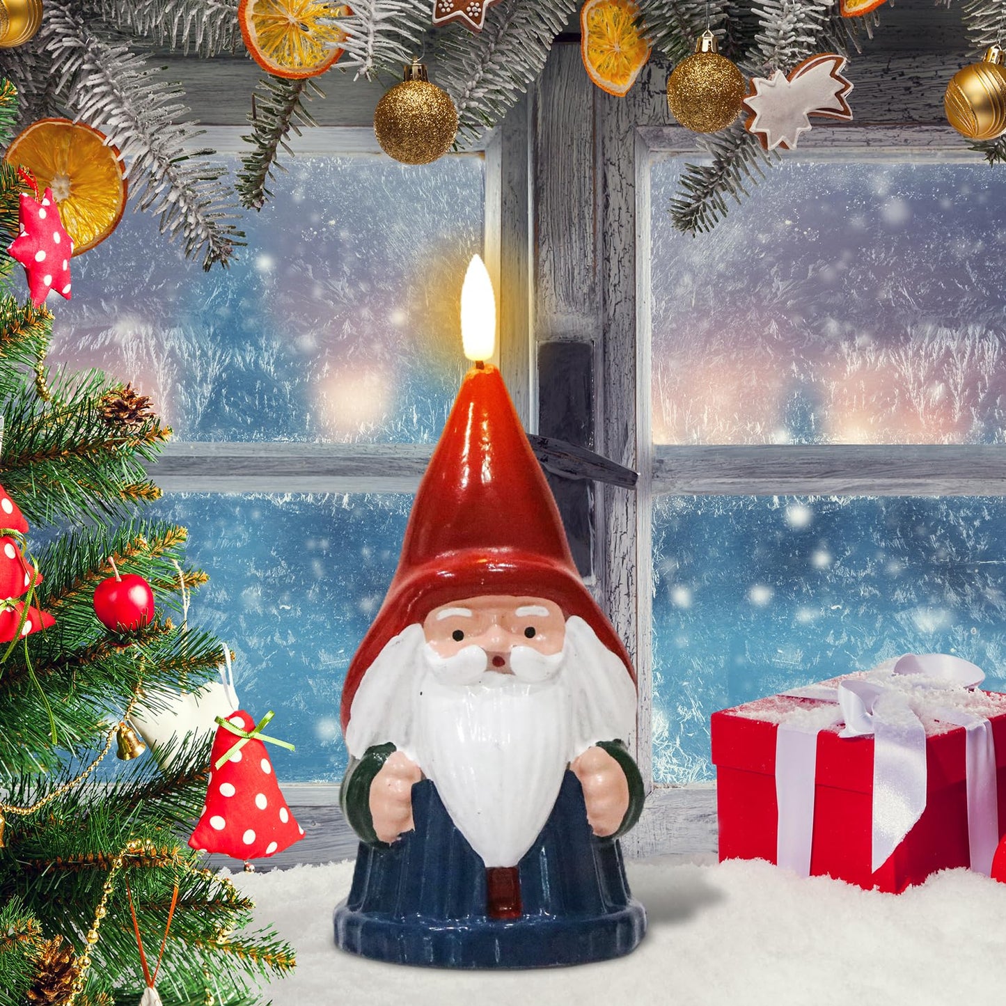 DRomance Santa Flameless Flickering Candle Battery Operated with 6 Hour Timer Real Wax Hand-Painted LED Pillar Candle 3D Wick Indoor Christmas Holiday Decor(Blue, 3" D x 6.8" H)