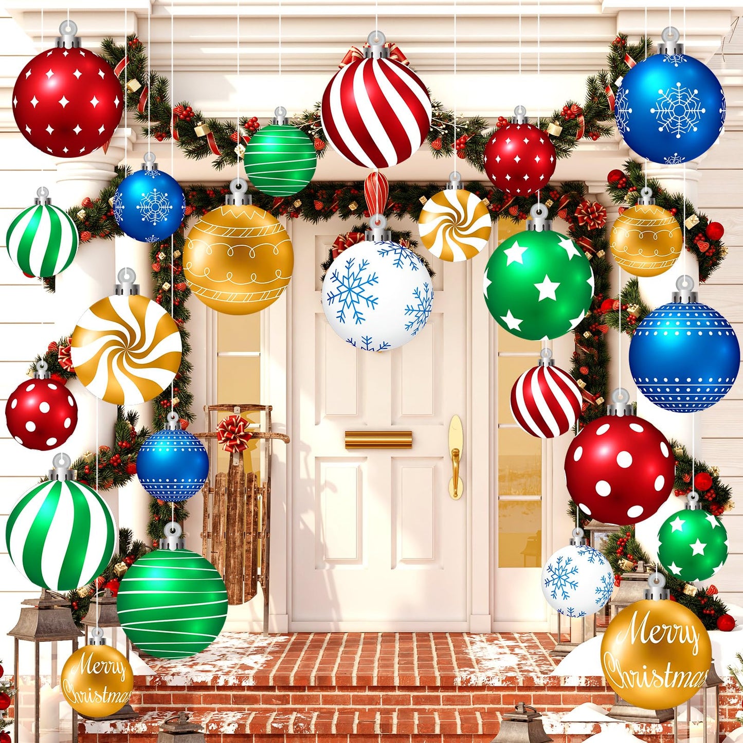 Huwena 24 Pcs Christmas Decorations Outdoor Christmas Hanging Ornaments Peppermint Candy Yard Signs Double Sided Lawn Decorations Peppermint Ornaments for Xmas(Red,Green,Blue,Silver)