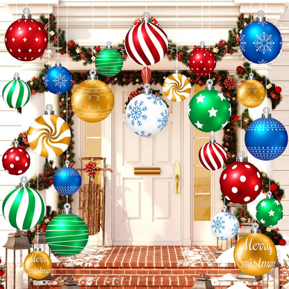 Huwena 24 Pcs Christmas Decorations Outdoor Christmas Hanging Ornaments Peppermint Candy Yard Signs Double Sided Lawn Decorations Peppermint Ornaments for Xmas(Red,Green,Blue,Silver)