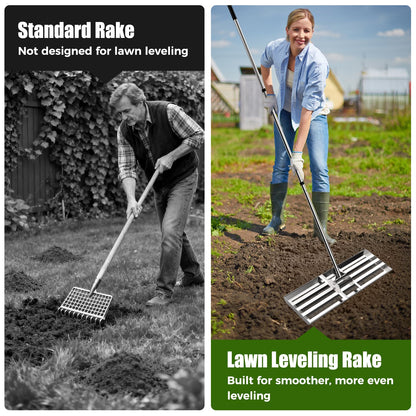 30" x 10" Lawn Leveling Rake, Heavy Duty 304 Stainless Steel Lawn Leveler