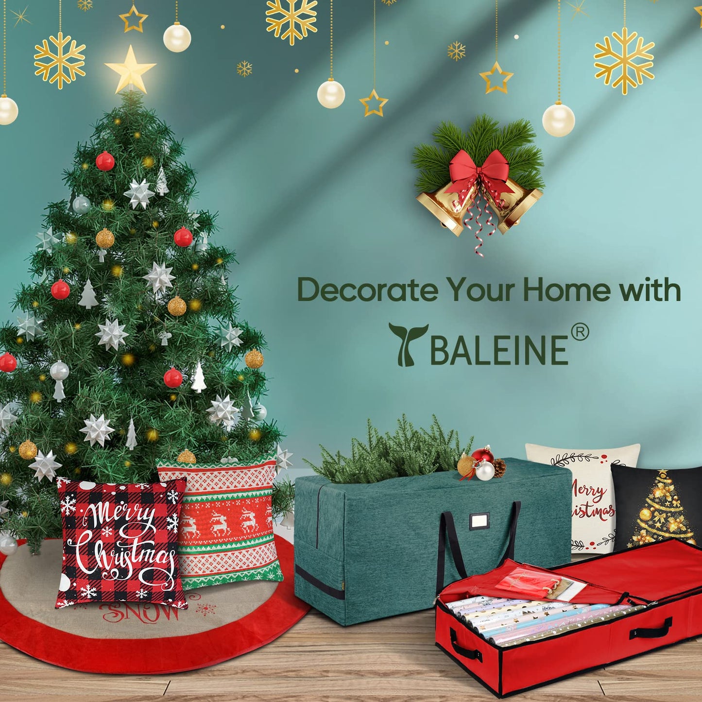 BALEINE Wrapping Paper Storage Organizer, 40" Durable 600D Oxford Fabric Gift Wrap Storage Bag with Flexible Partitions for Ribbon, Holiday Accessories (Green)
