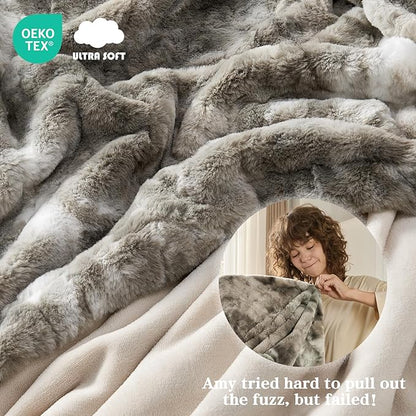 Krifey Faux Fur Throw Blanket, Super Soft Cozy Blanket, Luxury Fluffy Blanket Warm Bed Throw, Plush Christmas Birthday Gifts for Women, Room Home Dorm Decor, Marbled Gray 50" x 60"