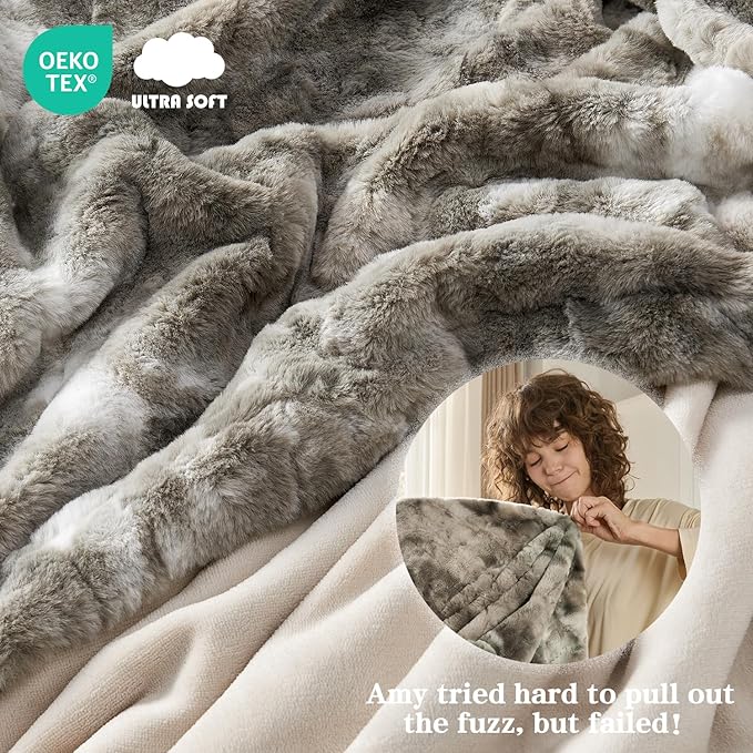 Krifey Grey Faux Fur Blanket King Size for Bed, 3D Marble Texture Soft Cozy Fuzzy Plush Thick Warm Blanket, Luxury Christmas Birthday Gifts for Women Mom Men, Room Decor, Marbled Grey, 108x90in