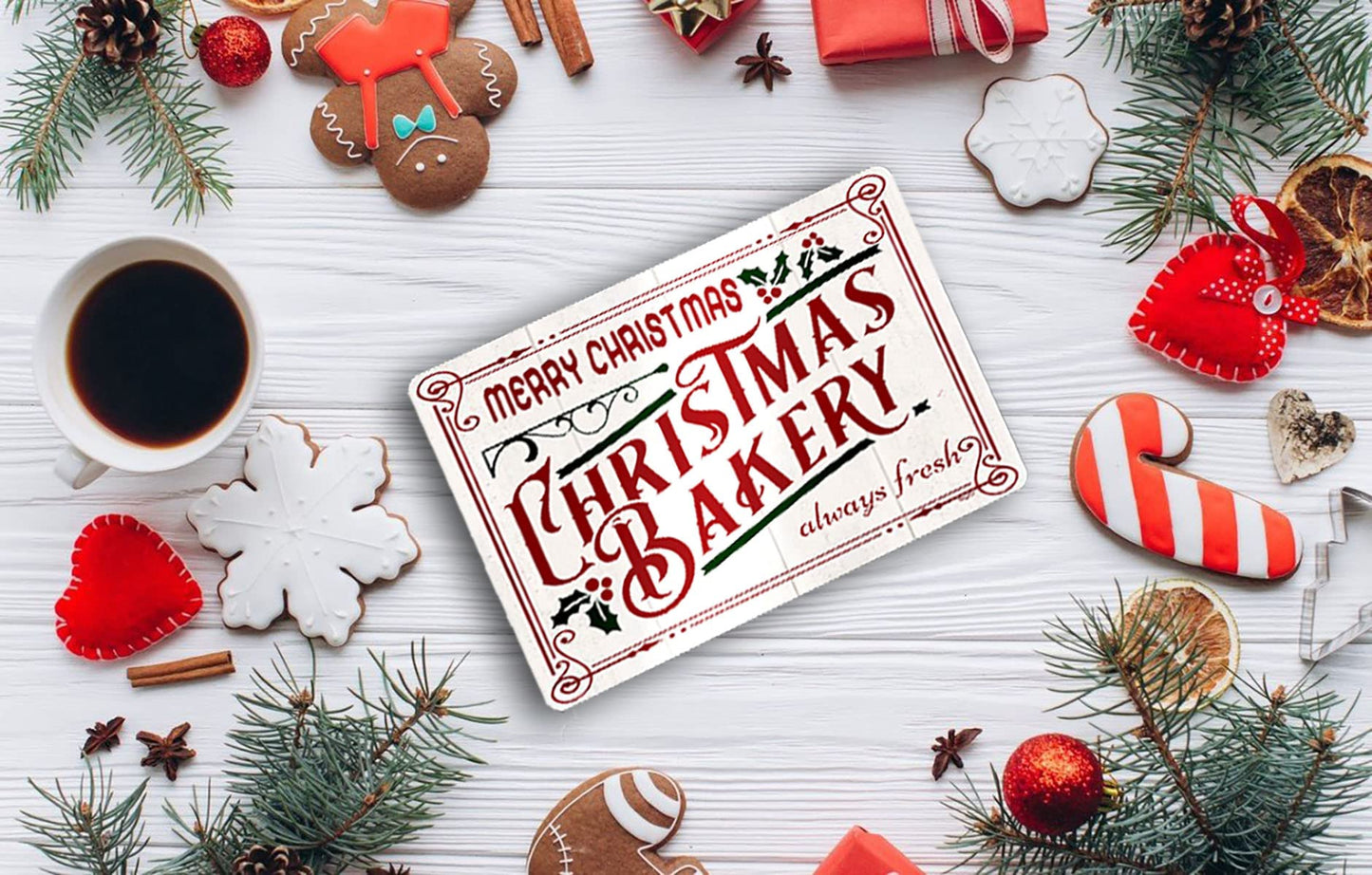 Christmas Bakery Always Fresh Tin Sign Christmas Decor for Kitchen Cafe Bar Home Wall Decor Art Decoration Plaque 8x12 Inch