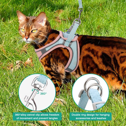 ORIA Pet Harness, Dog Harness, Cat Harness and Leash Set, Breathable Pet Vest, Reflective Strips Jacket for Small Kitten, Puppy, Rabbit, Pink and Blue, 6.6 to 11lb