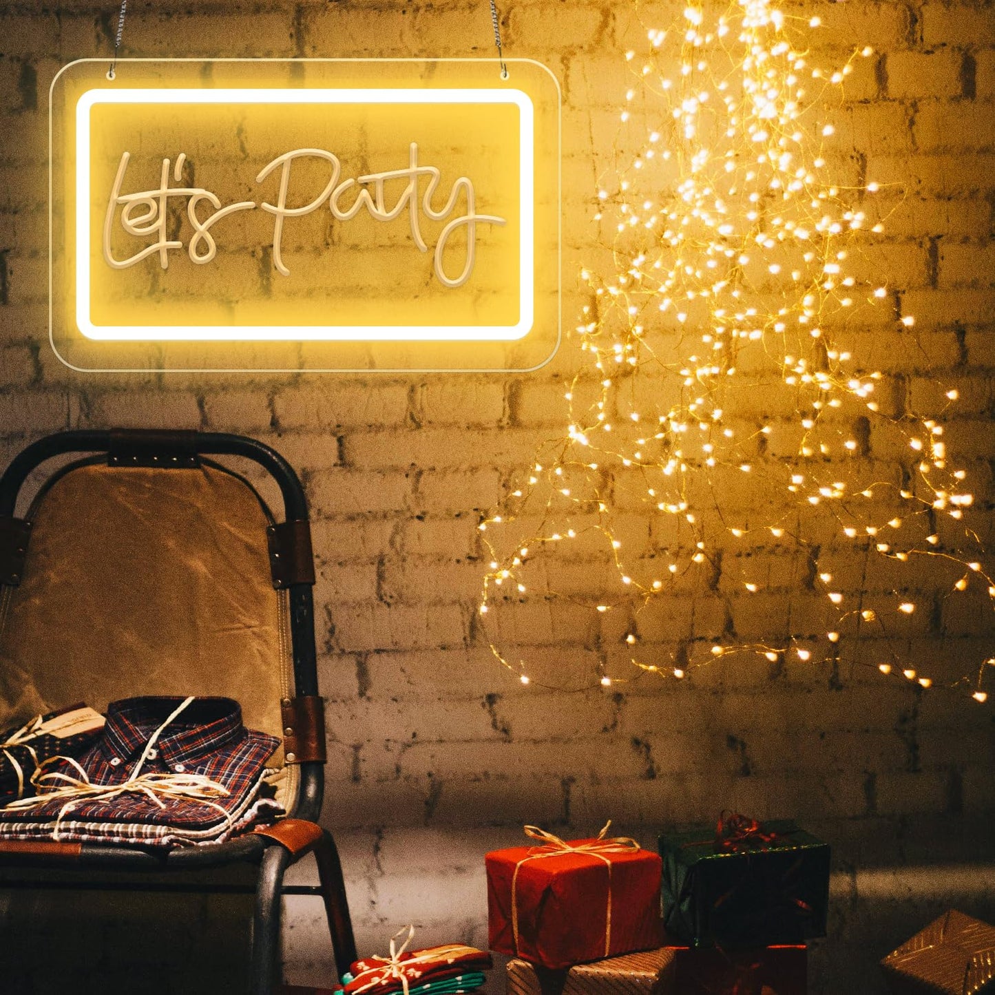 KeyDoors Let's Party 10.4 x 6.3in LED Neon Sign – Warm White Dimmable Neon Light, USB Powered Wall Decor for Party Backdrop, Bachelorette Party Decor, Ideal Christmas Gift & Birthday Gift