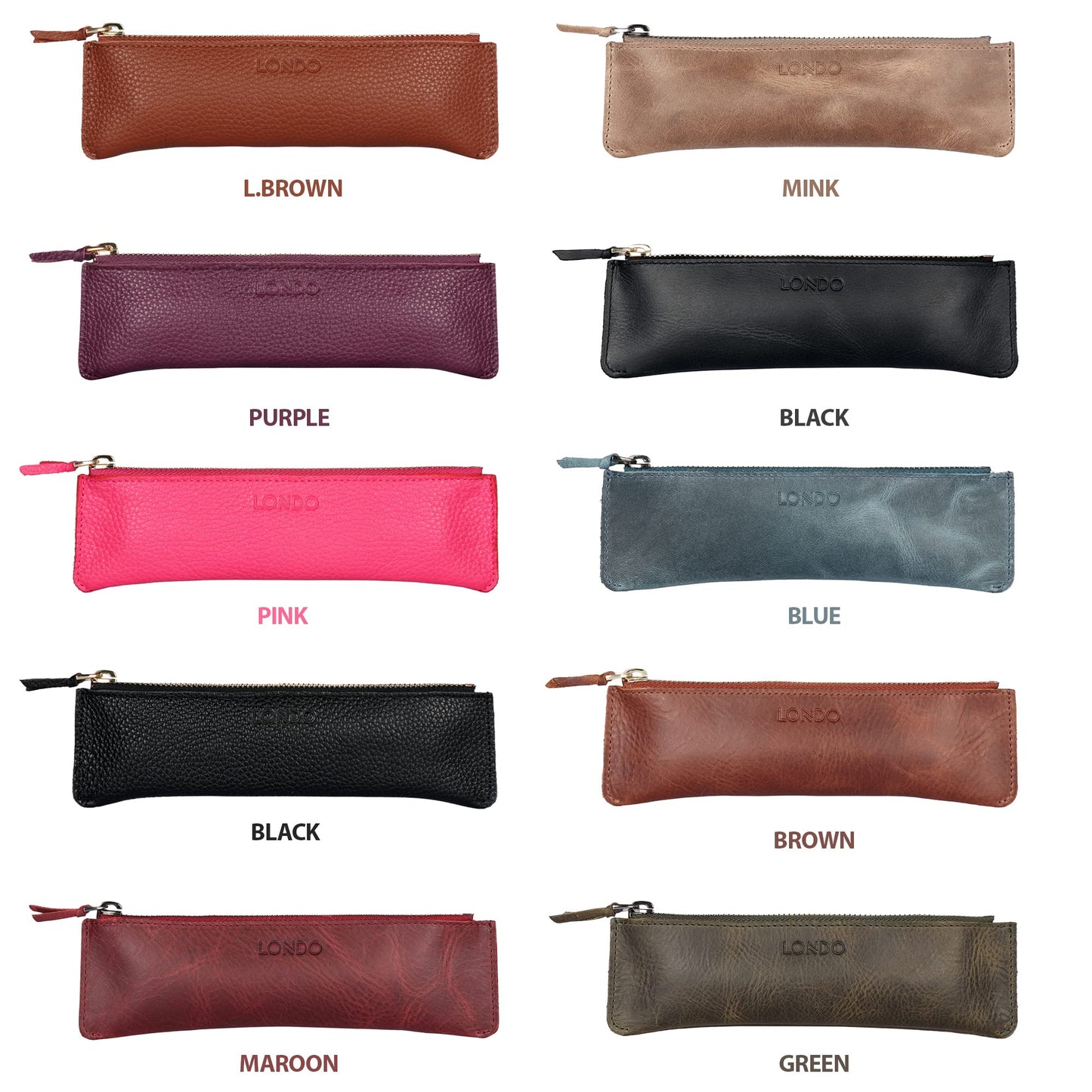 Londo Genuine Leather Pen Case with Zipper Closure, Pencil Pouch Stationery Bag