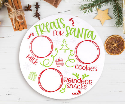 Rmeosye Santa Cookie Plate Treat Santa Christmas Wooden Round Tray Xmas Eve Cookies Milk Reindeer Snacks Cute Platter Mat Wood Plates Board for Christmas Decorations Supplies (White)