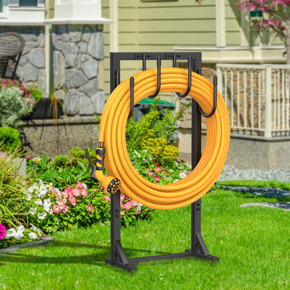 Yumatum Garden Hose Holder Reel, Upgraded Metal Hose Reels Holds 150ft Hose with 4 Large hooks, Heavy Duty Freestanding Water Hose Holders, Detachable Hose Storage Hanger for Outside