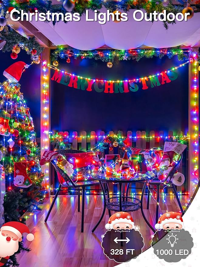 1000 LED 328 FT Outdoor Christmas Lights, IP67 Waterproof Twinkle String Lights with Remote 8 Modes and Timer Memory Function, Fairy Light for Holiday Garden Party Decorations(Multicolor)