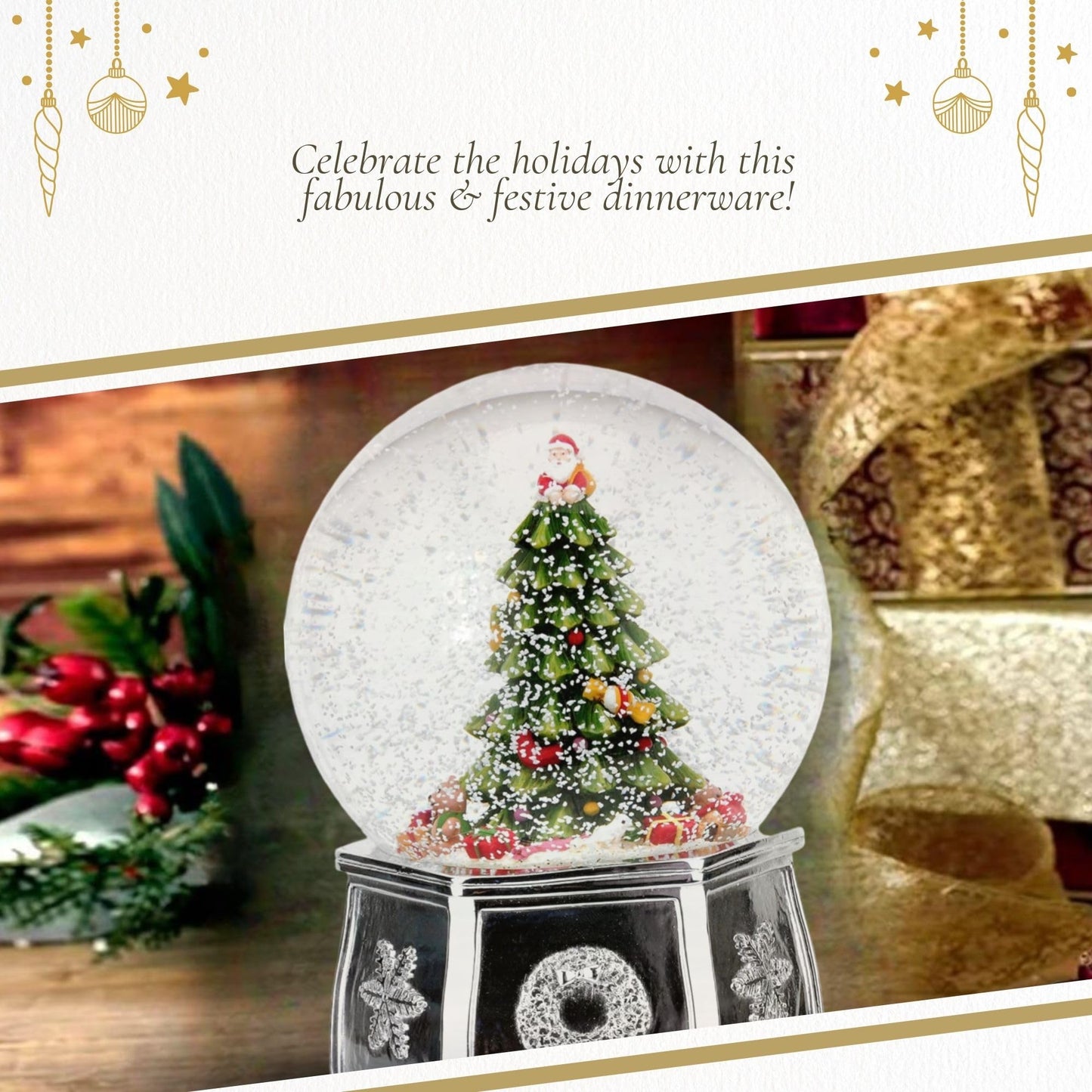 Spode Christmas Tree Winter Wonderland Snow Globe, Plays Soothing Music - Durable Dolomite, Personalized Collectible Great for Christmas, Weddings, Home Décor