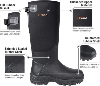 HISEA Rubber Hunting Boots - Tall Waterproof Neoprene Insulated | Durable Slip-Resistant Design for Men
