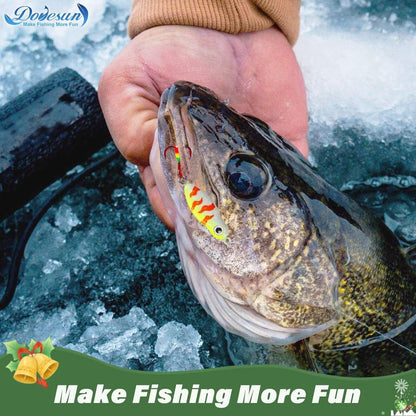Dovesun Ice Fishing Rattle Spoons Kit Glow Ice Fishing Lures Ice Fishing jigs Accessories Gear Gifts for Walleye Bass Catfish Trout Kit 12PCS