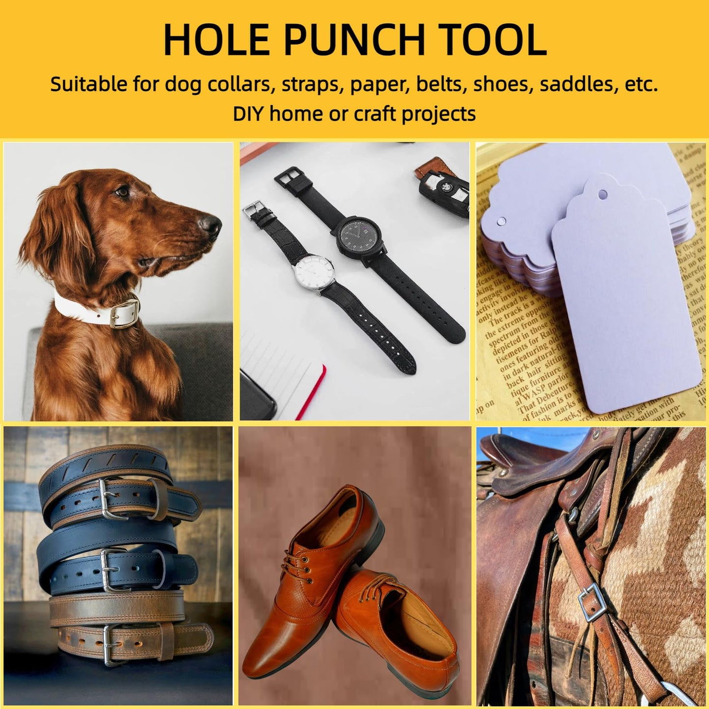 Leather Hole Punch, BILLION GOLD Heavy-Duty Belt Hole Puncher, Multi Sizes Hole Punch Tool for Leather, Belt, Watch Straps, Saddle, Cards