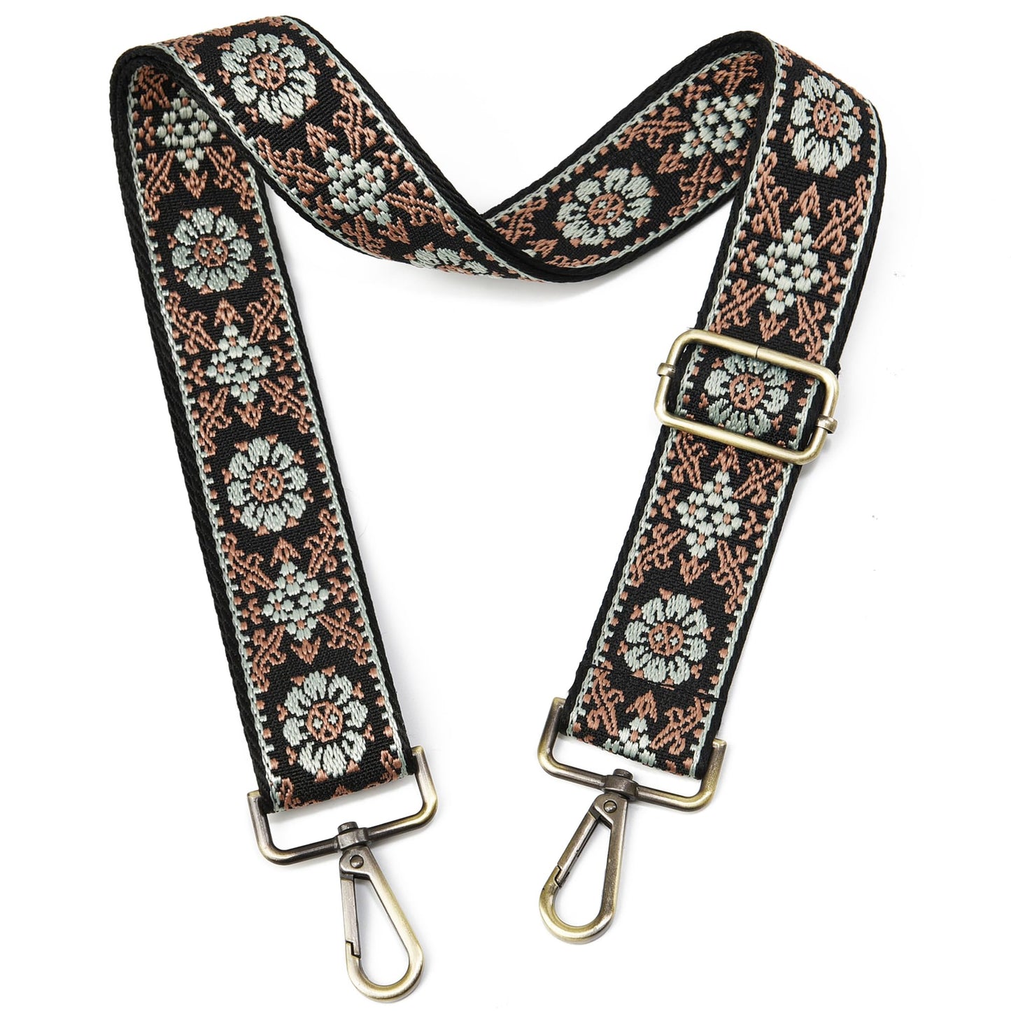 LVYOUME Purse Strap Adjustable Replacement BeltsBrushed Brass Hardware Retro Jacquard Embroidery Wide Bag Straps for Canvas Crossbody Purses Messenger Bags Shoulder Handbags