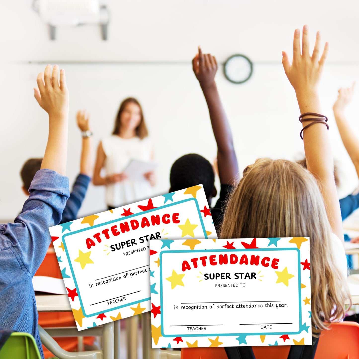 Certificate of Perfect Attendance 30pk 6x9” Cardstock Student End of Year Awards from Teachers Star Background School Attend Never Missed a Day