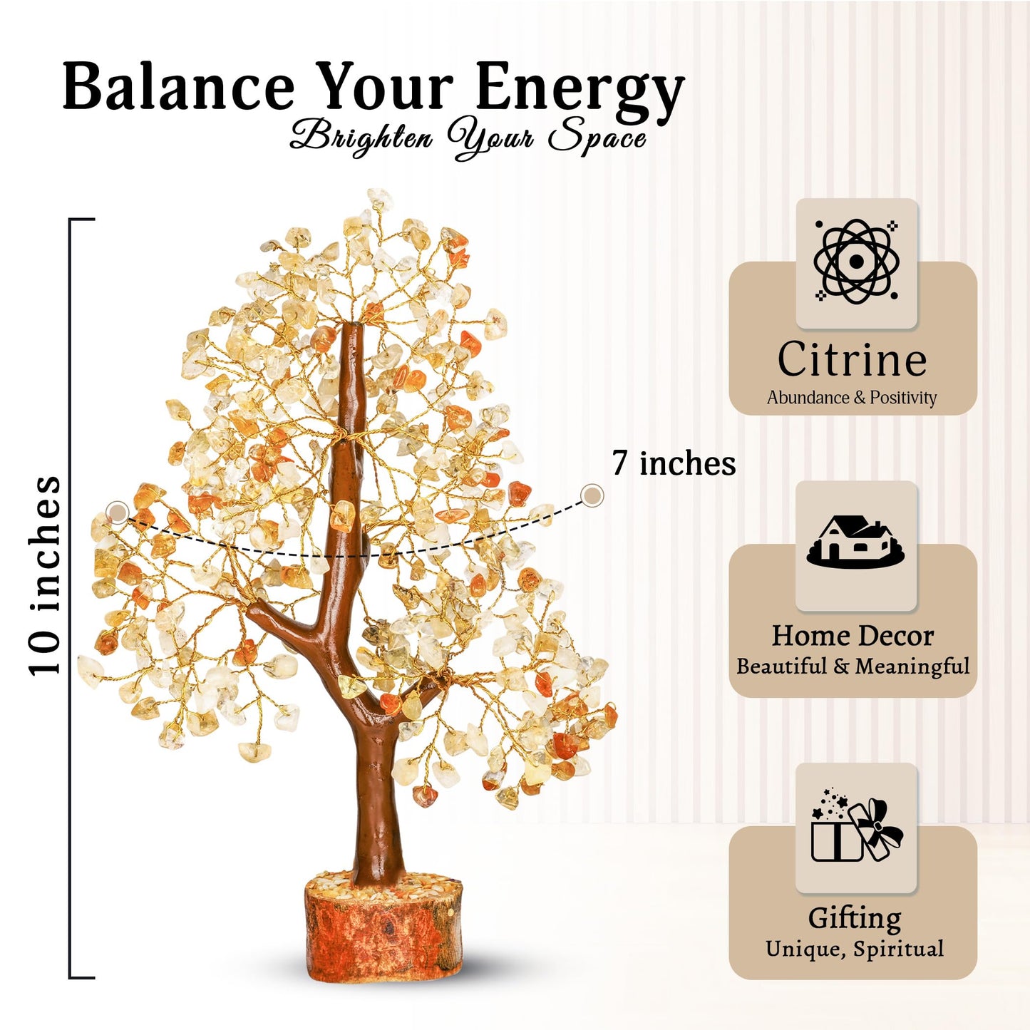 YATSKIA Citrine Tree | Gemstone Money Tree Feng Shui | Good Luck Crystals | Shelf Decor for Bedroom | Crystal Desk Decor | Healing Gift | Birthday Gifts for Women | 10 Inch