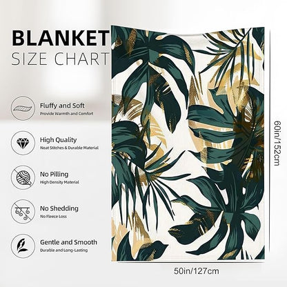 Throw Blanket, Abstract Tropical Leaf Blanket Palm Leaf Throw Blankets for Bed Kids Adults, Lightweight Cozy Blanket for Living Room, Bedroom 50"x60"