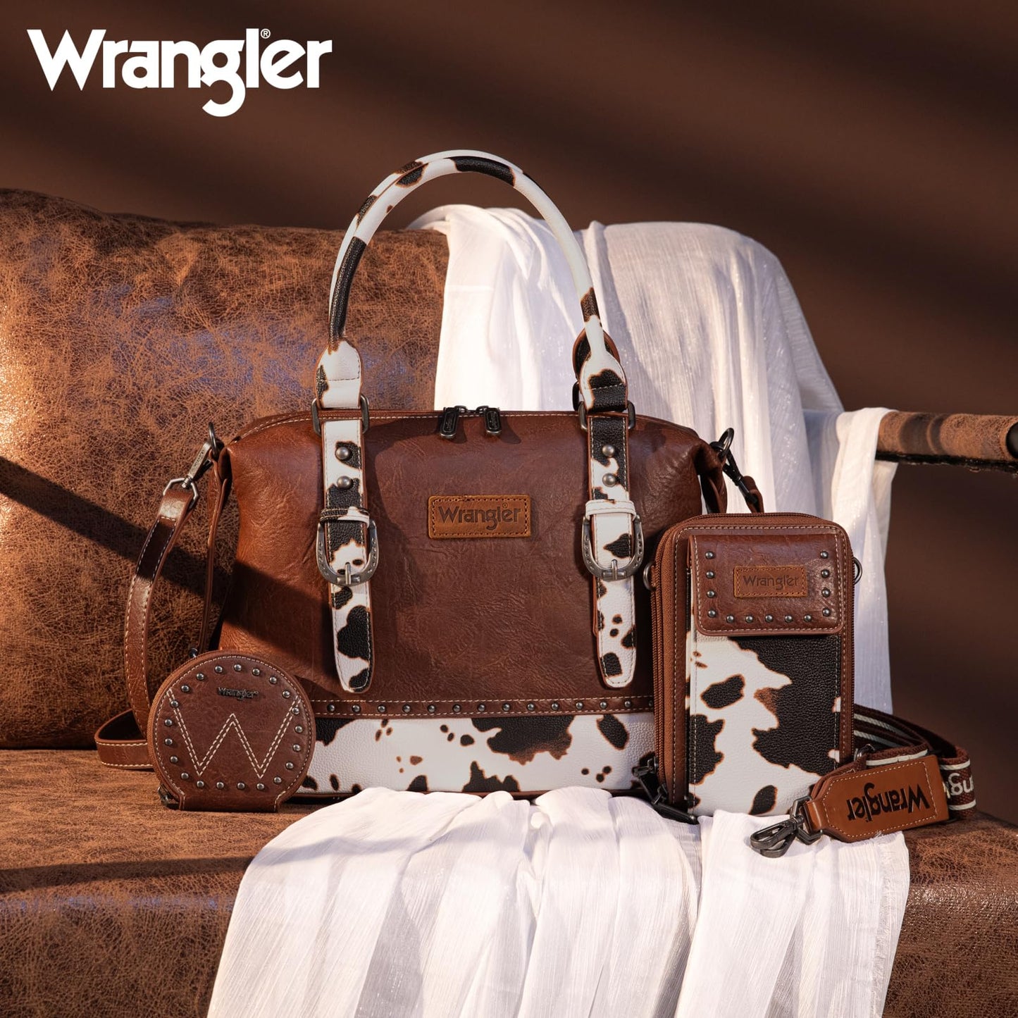 Wrangler 3Pcs Doctor Bag Set for Women Top Handle Purse Hobo Shoulder Satchel Handbags Crossbody Bag with Crazy Horse Grain Leather for Women WG48S-S51101COW