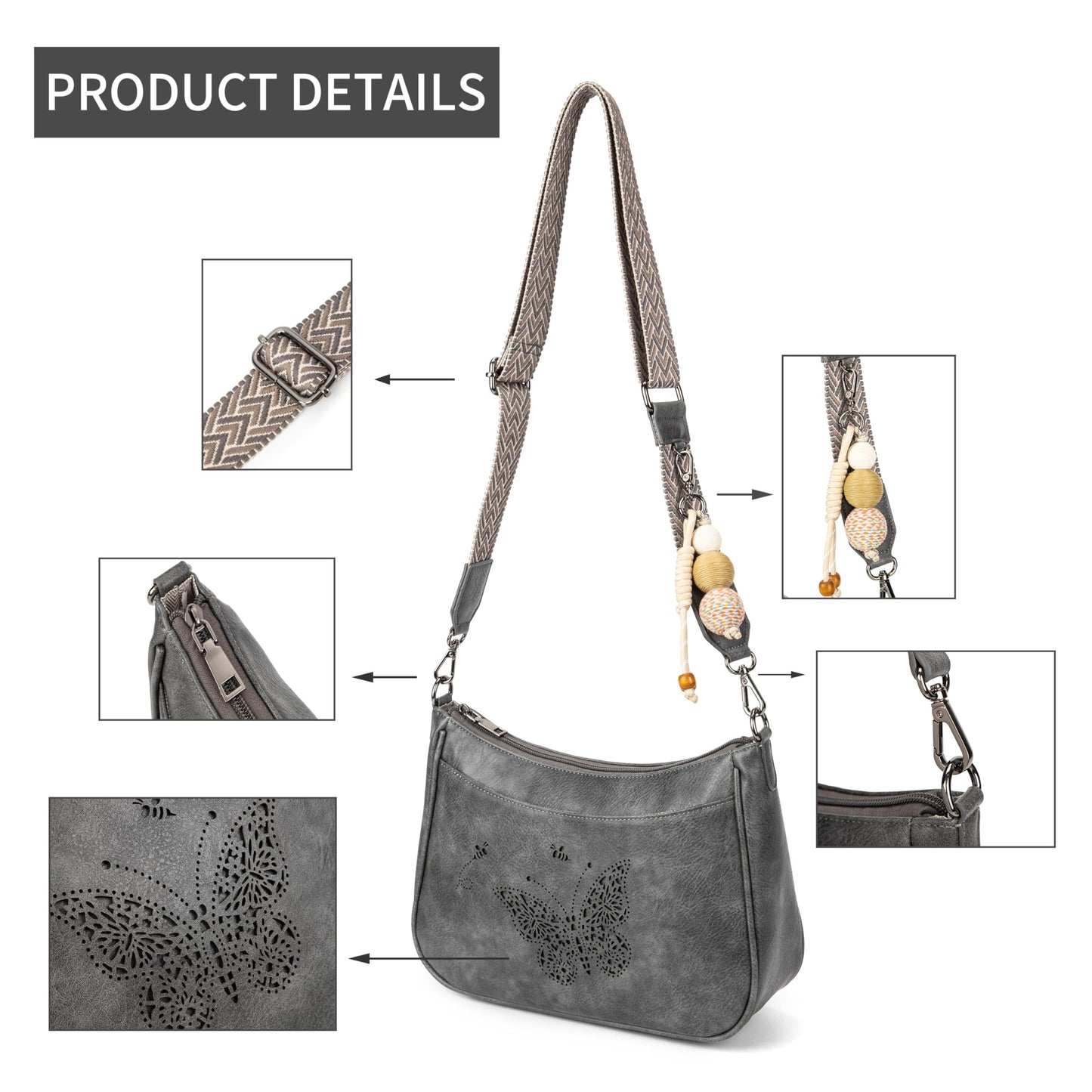 TAOSITUUE Leather Crossbody Purse for Women Shoulder Handbag medium size purses for women with Adjustable Strap Carved Pattern