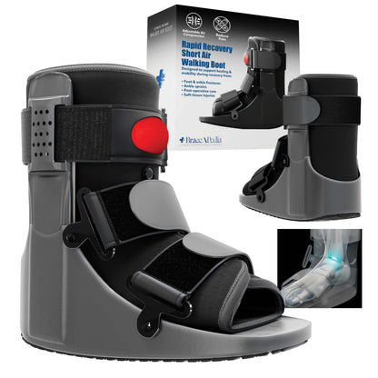 Braceapedia Rapid Recover Short Walking Boot, Fracture Boot, Medical Grade Fracture Foot & Ankle Support Brace Adjustable Air Pump, Sprain & Injury Recovery, Post Op Shoe, For Injured Foot, Large, Black
