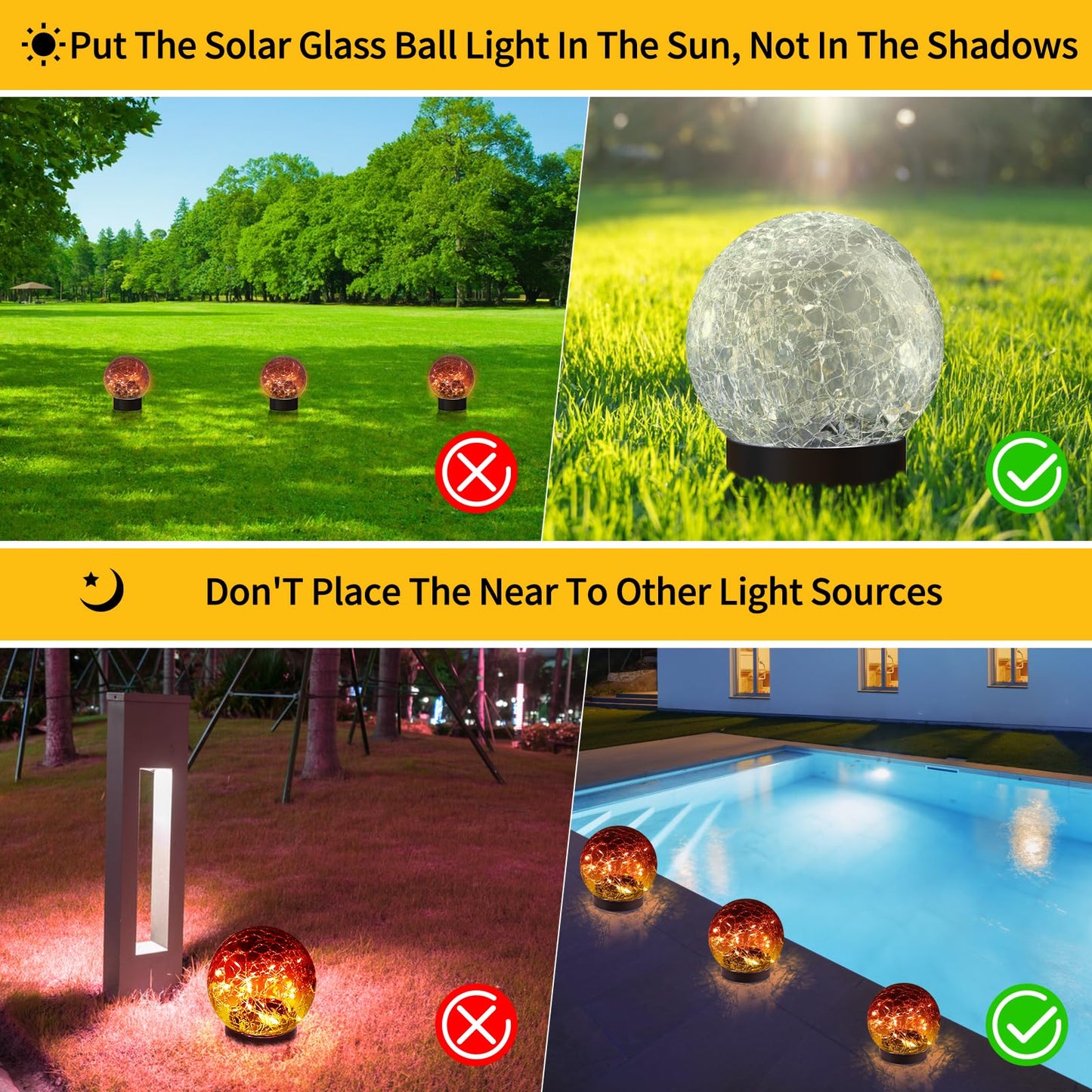 JKIMK Solar Globe Lights Outdoor Waterproof - Cracked Glass Ball Lights for Garden, Patio, Yard, Lawn and Backyard Decor - Decorative Orbs for Outside