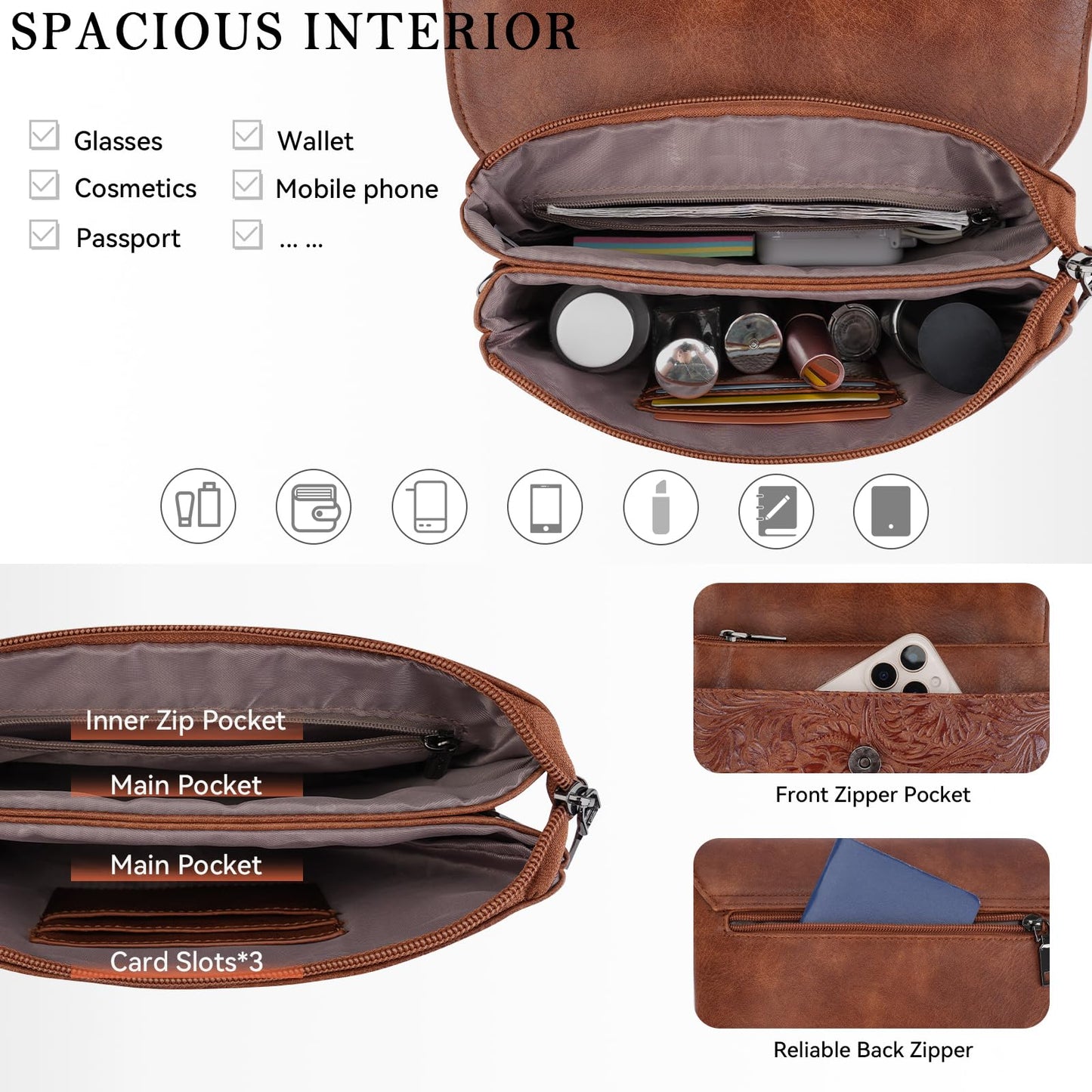 MEITRUE Small Crossbody Bags for Women, Vegan Leather Cell Phone Purse with Adjustable Strap
