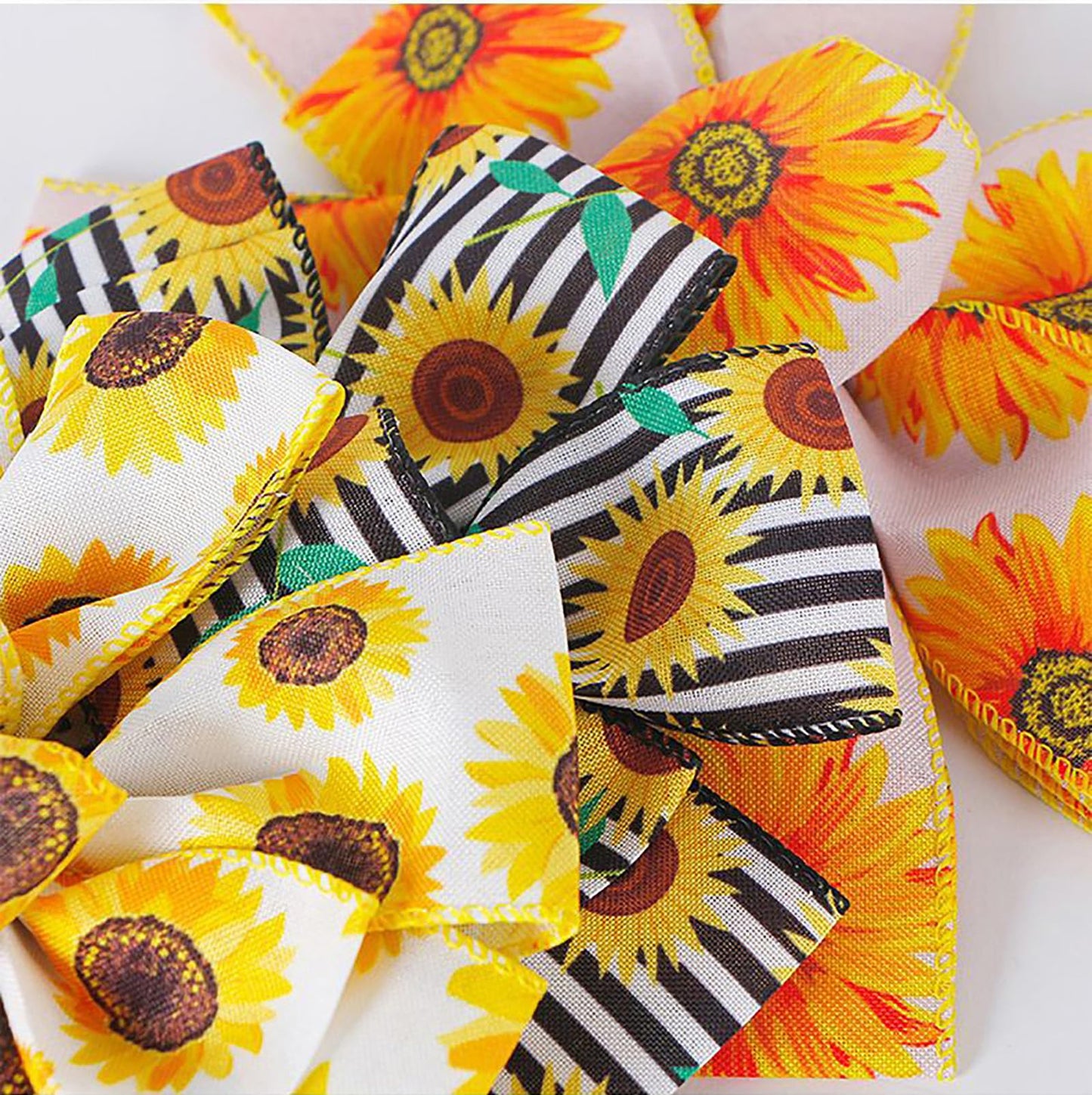 Sunflower Printing Burlap Wreaths Bows Flower Wreath Bows for Christmas Tree Topper Door Ornament Window Ornaments