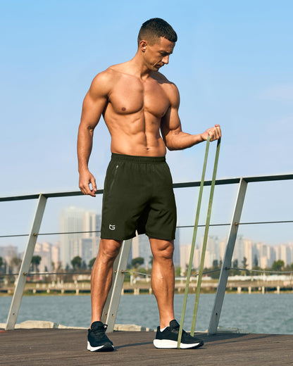 G Gradual Men's Athletic Running Shorts with Zipper Pockets Quick Dry 7"/ 5"/ 9" Workout Gym Shorts for Basketball Hiking(Olive,7XL)
