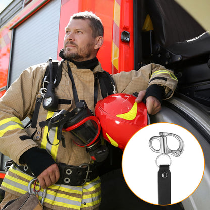 Reallnaive 4 Pcs Quick Release Clip Shackle for SCBA Mask - Firefighter Accessories, Quick Release Snap Shackle with Leather Handle, Marine Grade 316 Stainless Steel for Rigging(Black)