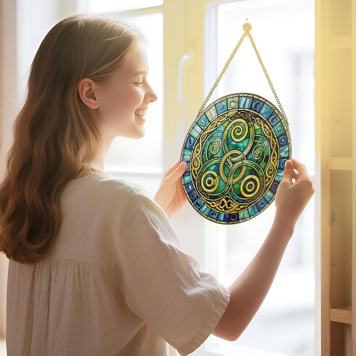8-Inch Celtic Knot Stained Glass Suncatcher & Ornament – Stained Glass Window Hanging & Decor, Sun Catchers for Windows Indoor, Gift for Women, Gift for Christmas, Housewarming Gifts, Irish Gifts