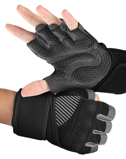 COFIT Breathable Workout Gloves, Antislip Weight Lifting Gym Gloves for Men Women with Wrist Wrap Support, Superior Grip & Palm Protection for Weightlifting, Fitness, Exercise, Training - Black S