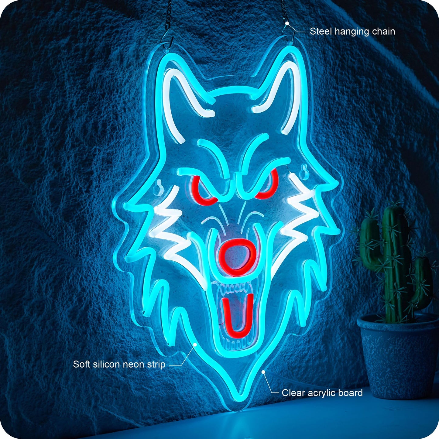 Wolf Neon Sign Wolf LED Light USB Powered Dimmeable Animal Wall Decor Christmas Birthday Gifts for Boys Men Bedroom Living Room Man Cave Home Decoration (Blue Wolf)