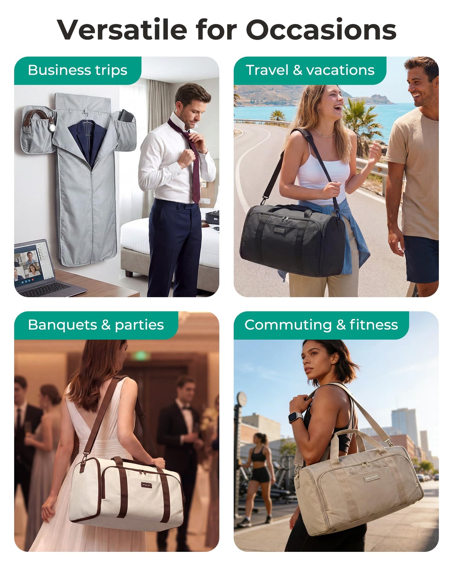 BAGSMART Garment Bag Duffle Bag for Travel Convertible 2 in 1 Suit Bag for Hanging Clothes Carry on Travel Bag with Shoes Bag,Shoulder Strap Weekender for Dresses, Coats, Shirts (Black)